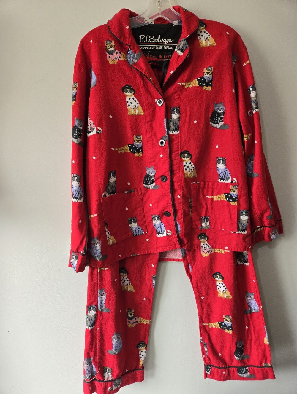 P.J. Salvage Fluff You Red Cat Print Pajama Set. Size Small